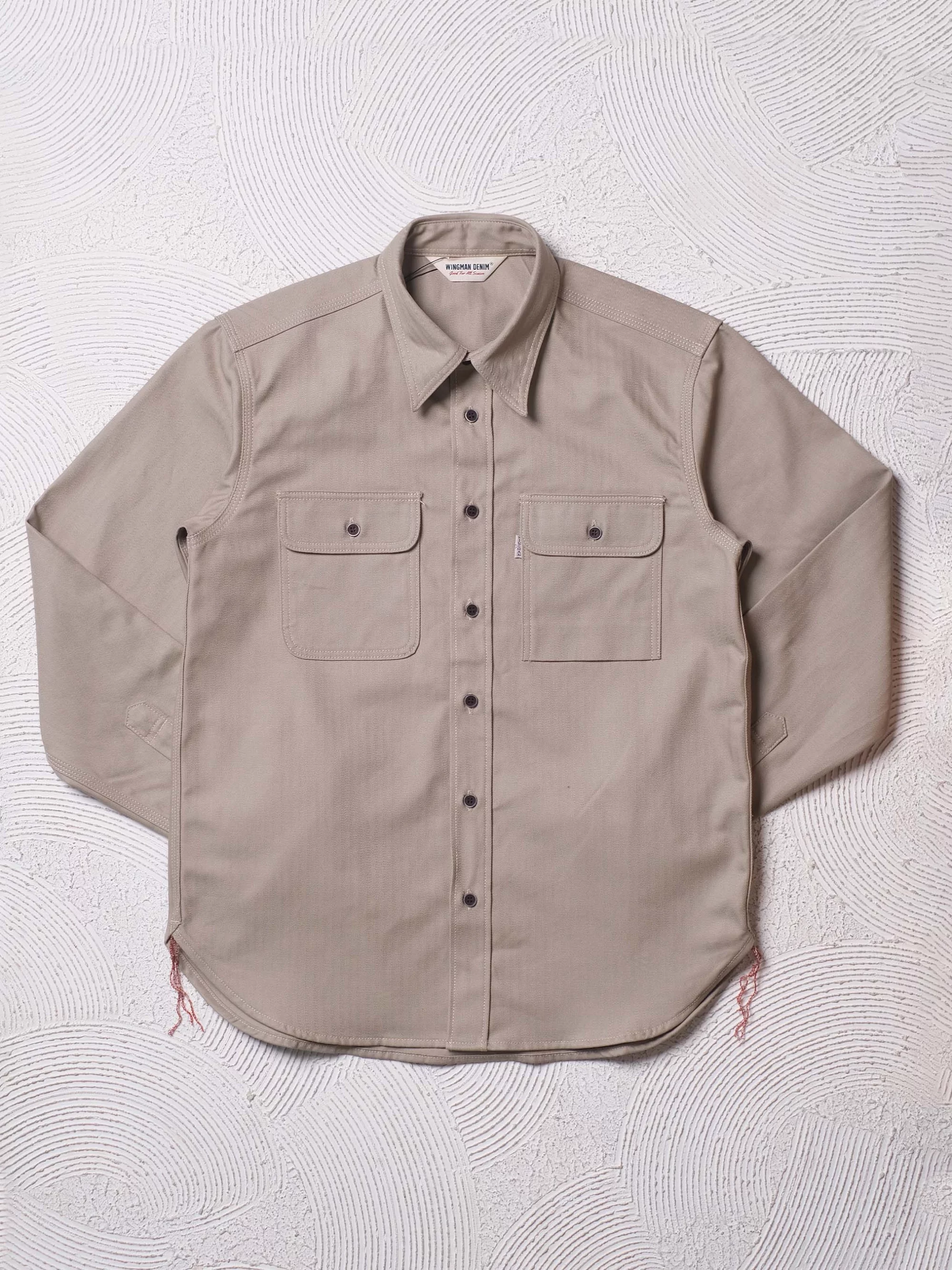 HERRINGBONE KHAKI -  WORK SHIRT L/S