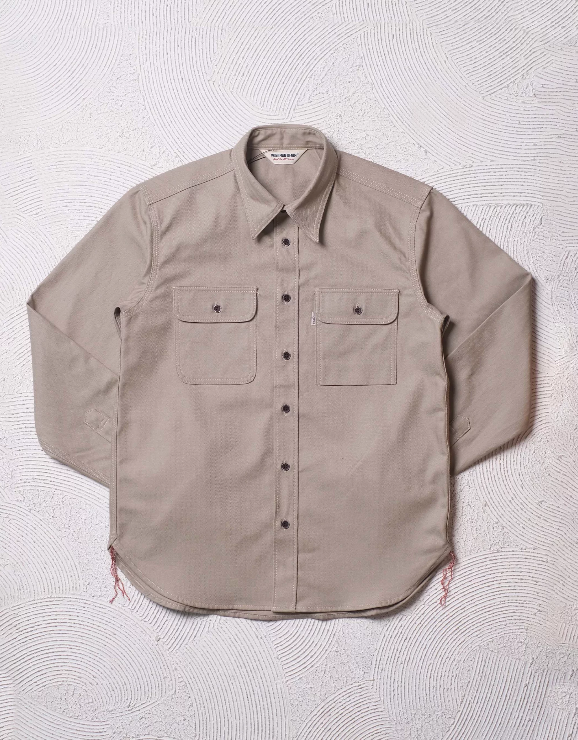 HERRINGBONE KHAKI -  WORK SHIRT L/S