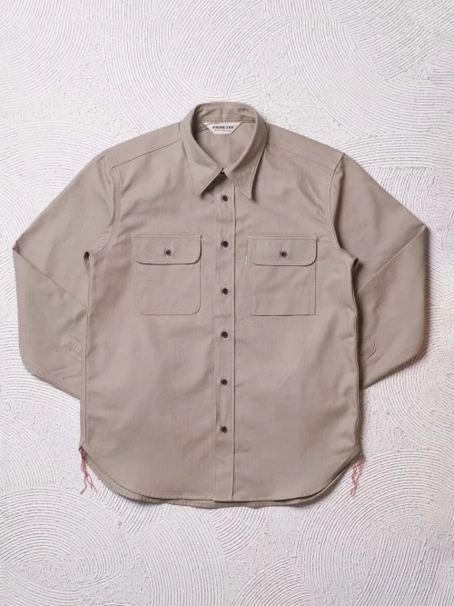 HERRINGBONE KHAKI -  WORK SHIRT L/S