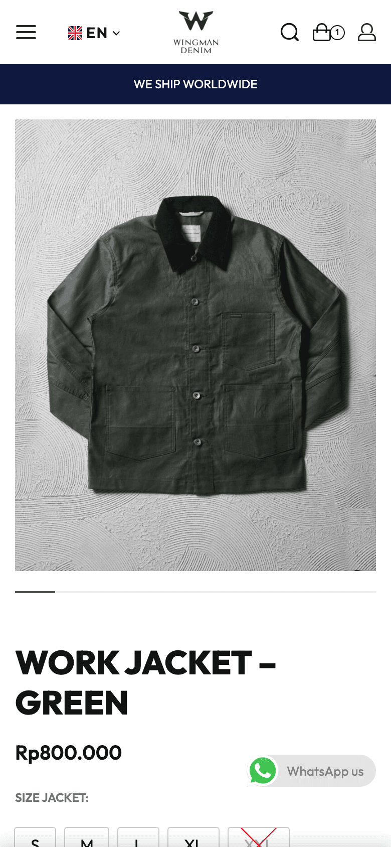 Tampilan halaman produk WORK JACKET di wingmandenim.com