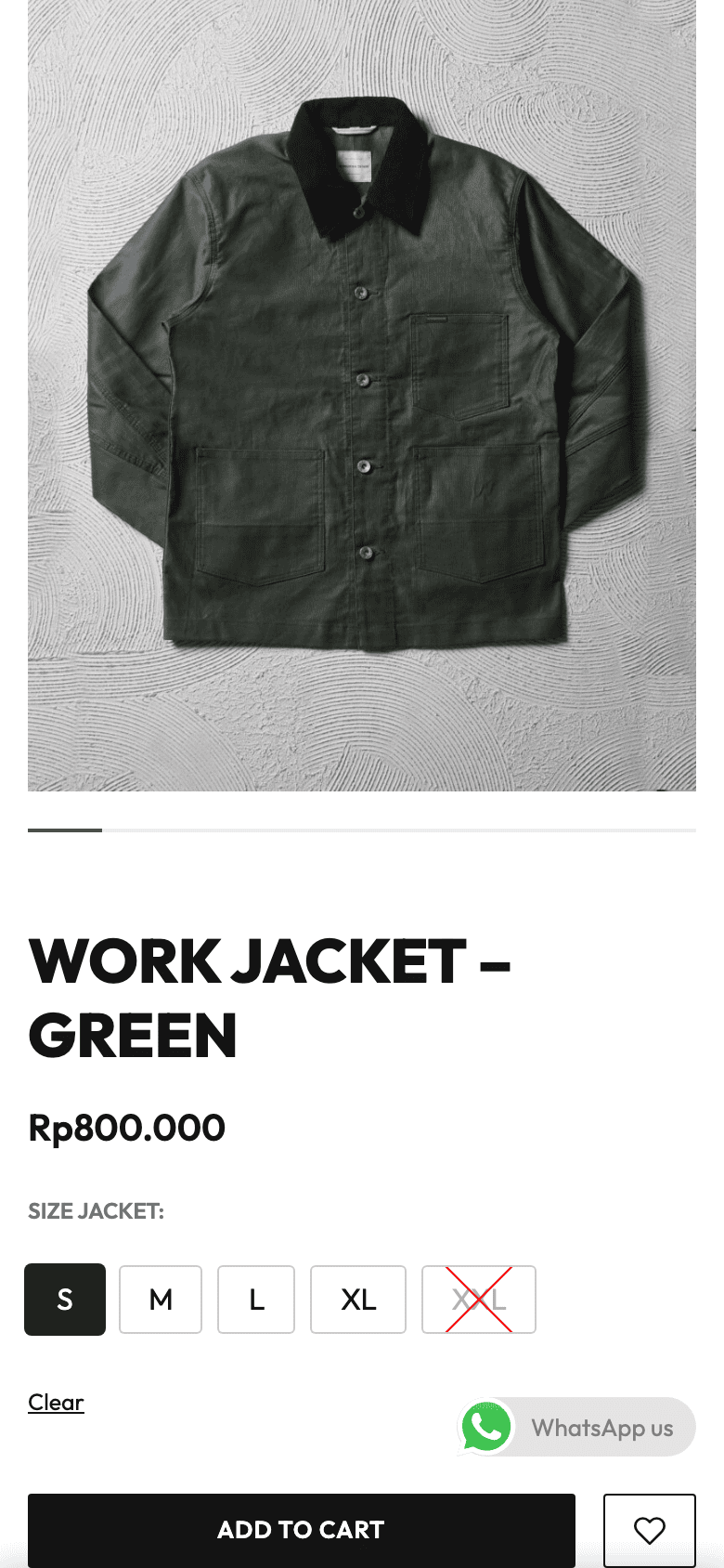 Pemilihan ukuran pada halaman produk